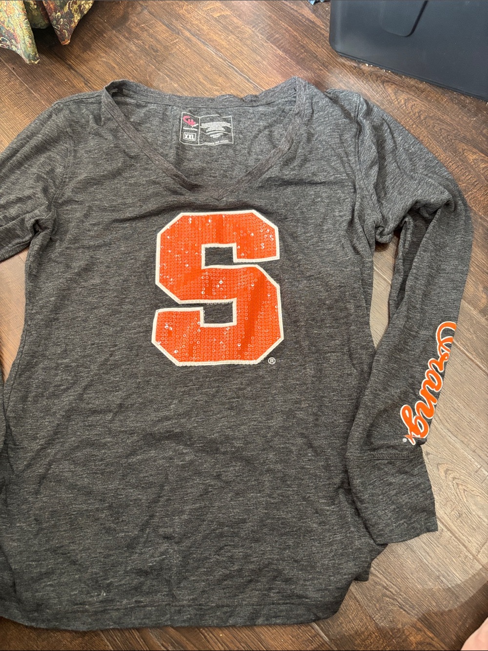 Syracuse ' Long Sleeve Grey Tee with Orange 'S' Graphic